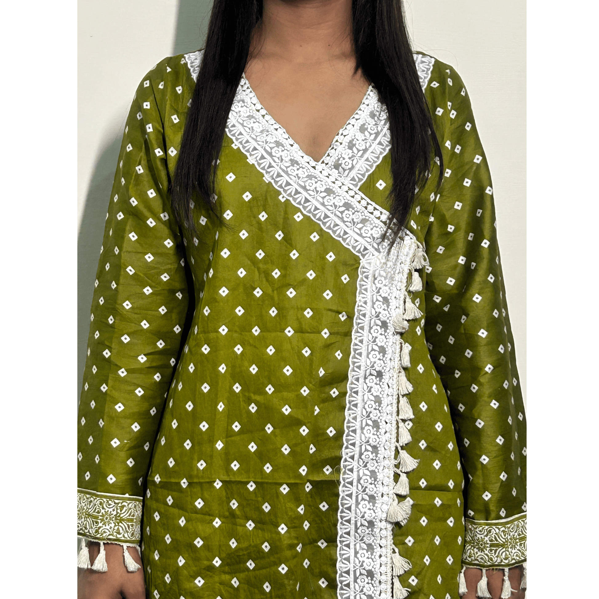 Green Bandhej Angrakha Suit - Colours Of Ethnic