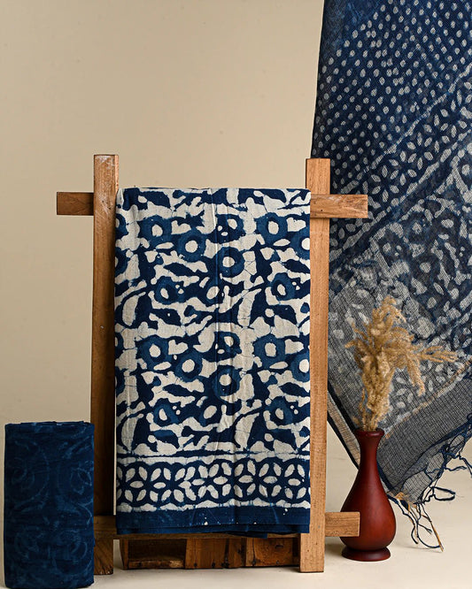 Elegant Dabu Print Cotton Suit Paired with Kota Doria Dupatta - Colours Of Ethnic