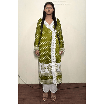 Green Bandhej Angrakha Suit - Colours Of Ethnic